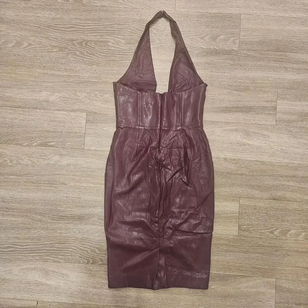 HOUSE OF CB 'Jaquetta' Wine / Burgundy Vegan Leather Midi Dress